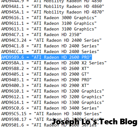ATI Radeon 2600 Pro string in INF file