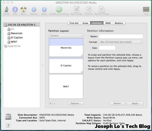 Disk Utility showing newly created partition