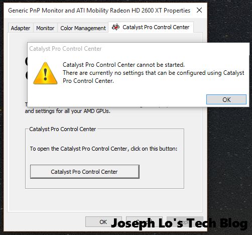 Windows 10 Video Driver - Catalyst Pro Control Center - unable to start